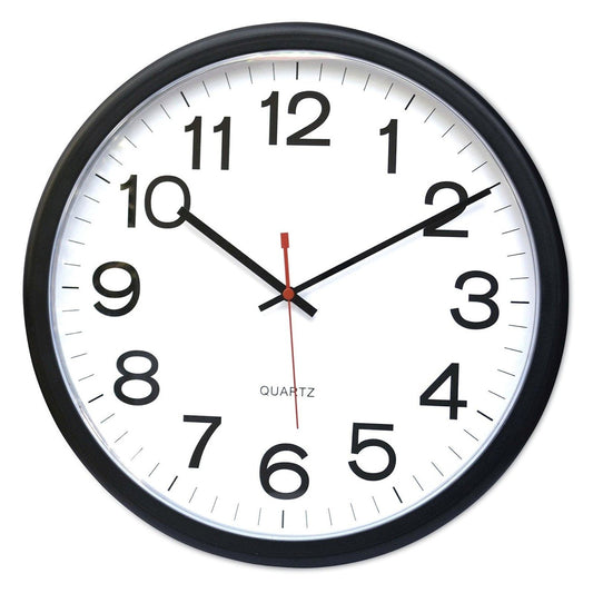 Large Numbers 13.5" Round Wall Office Clock Black Quartz
