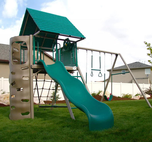 Huge Outdoor Playground Swing Set Club House Trapeze Wavy Slide Climbing Wall