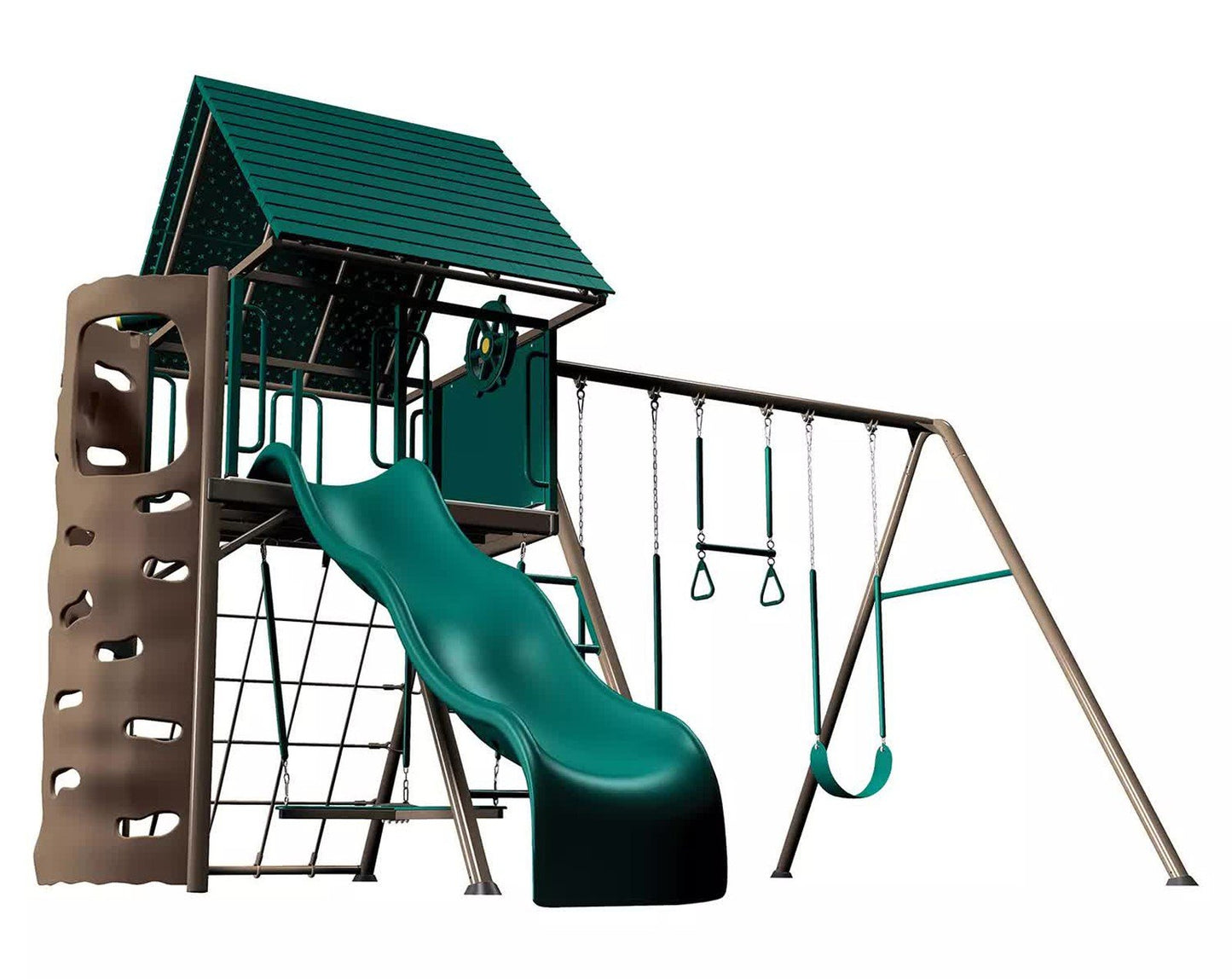 Huge Outdoor Playground Swing Set Club House Trapeze Wavy Slide Climbing Wall