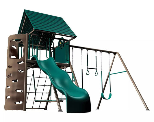 Huge Outdoor Playground Swing Set Club House Trapeze Wavy Slide Climbing Wall
