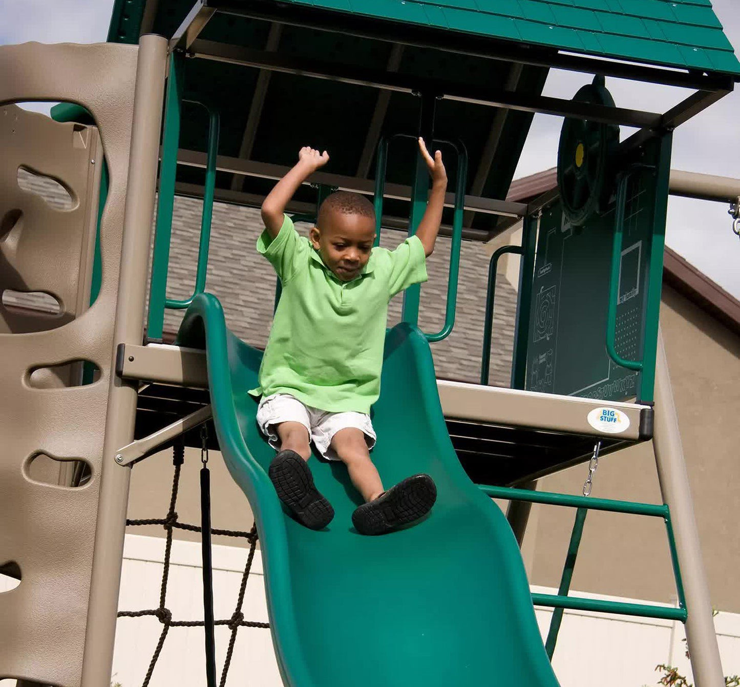 Huge Outdoor Playground Swing Set Club House Trapeze Wavy Slide Climbing Wall