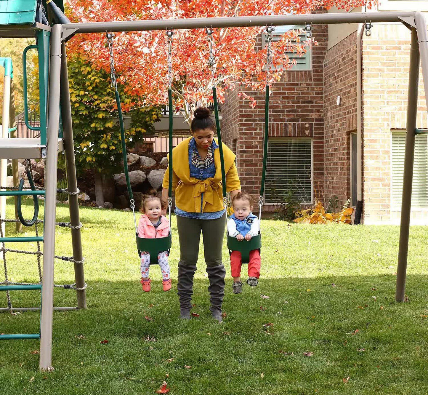 Huge Outdoor Playground Swing Set Club House Trapeze Wavy Slide Climbing Wall