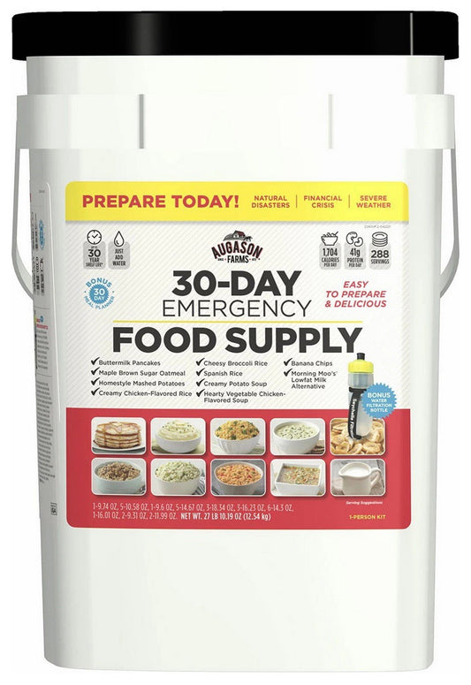 Emergency Disaster Food Supply Bucket Bonus Water Filter Bottle 1 person 30 days