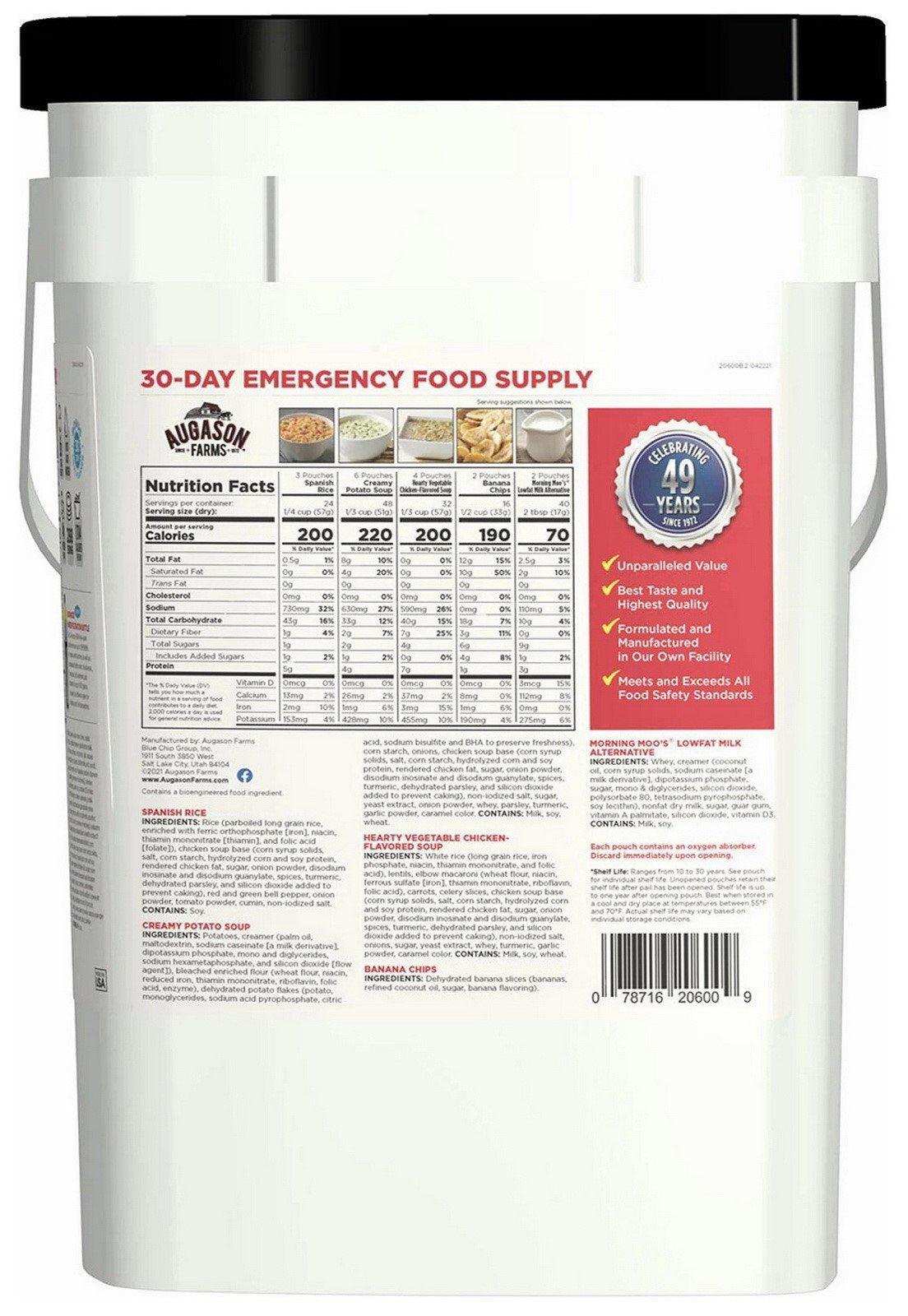 Emergency Disaster Food Supply Bucket Bonus Water Filter Bottle 1 person 30 days
