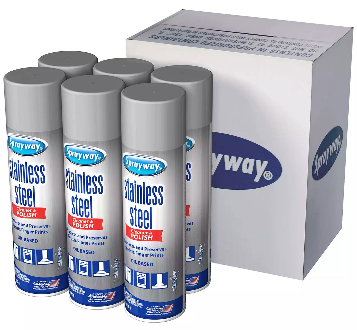 Sprayway Stainless Steel Kitchen Cleaner & Polisher 6 Pack 15 oz Spray Cans NSF