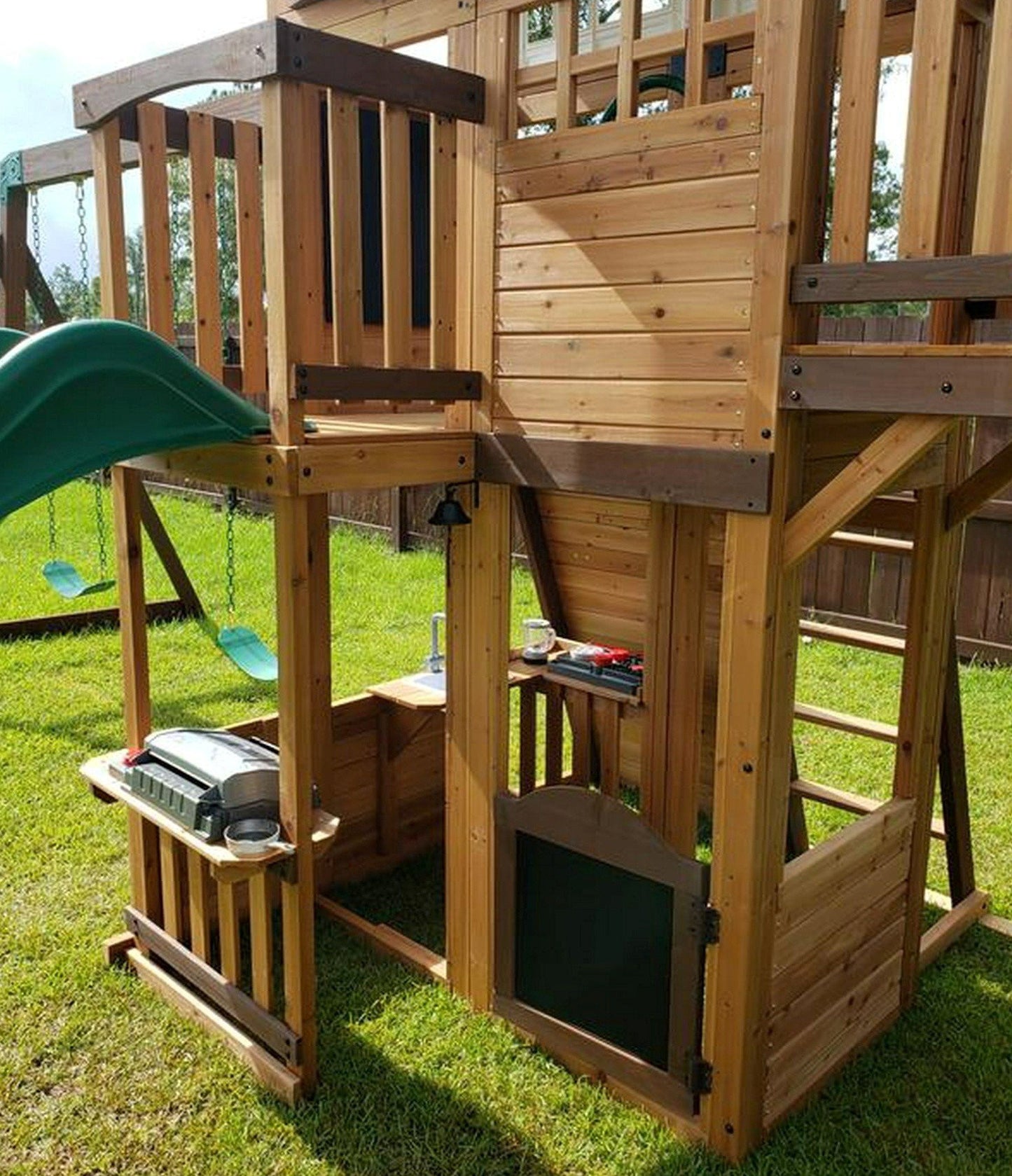 Large Cedar Wood Playground Swing Set Play Set 2 Slides Clubhouse