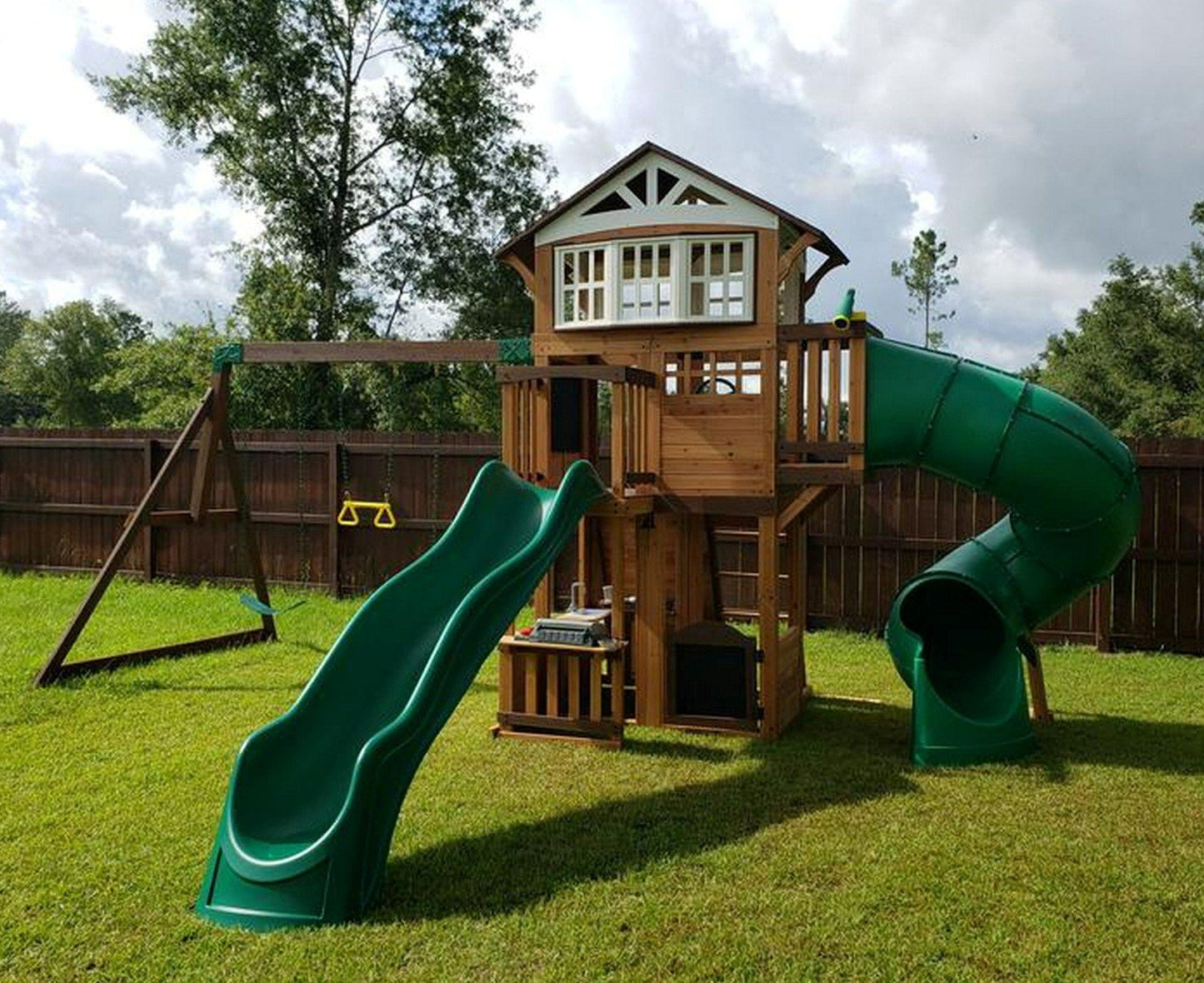 Large Cedar Wood Playground Swing Set Play Set 2 Slides Clubhouse
