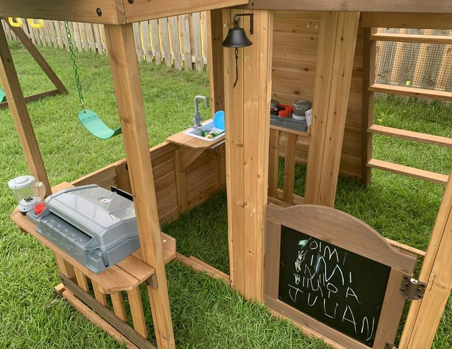 Large Cedar Wood Playground Swing Set Play Set 2 Slides Clubhouse