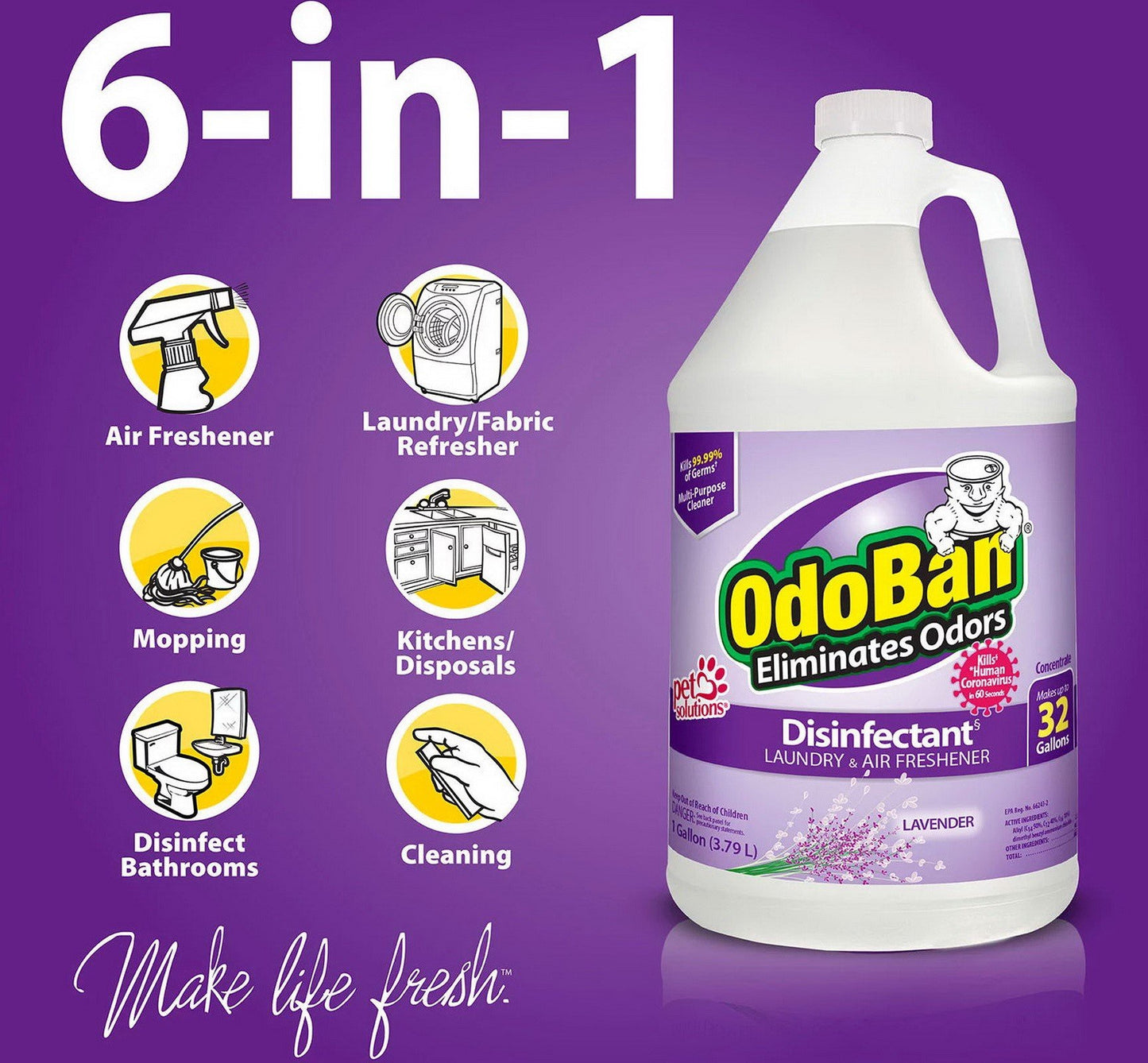 4 Gallons OdoBan Odor Eliminator and Disinfectant Concentrate Lavender Scent