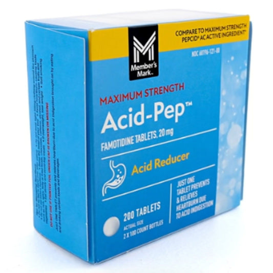 Acid-Pep Acid Reducer 2 Packs of 100 Famotidine 20 mg Tablets Treats Heartburn