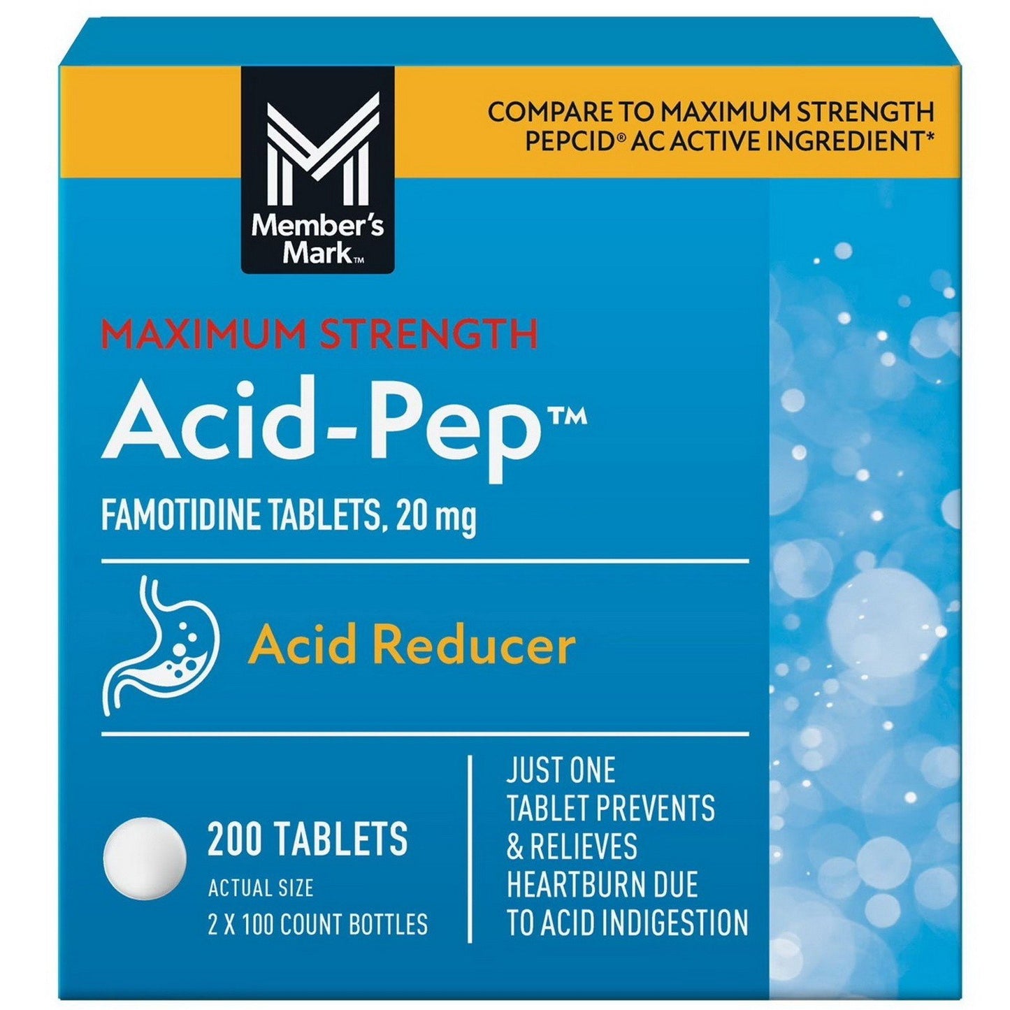 Acid-Pep Acid Reducer 2 Packs of 100 Famotidine 20 mg Tablets Treats Heartburn