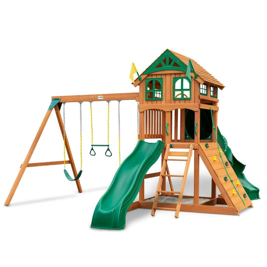 Gorilla Playset Huge Cedar Wood Wooden Swing Set 2 Slides Rock Wall Sandbox