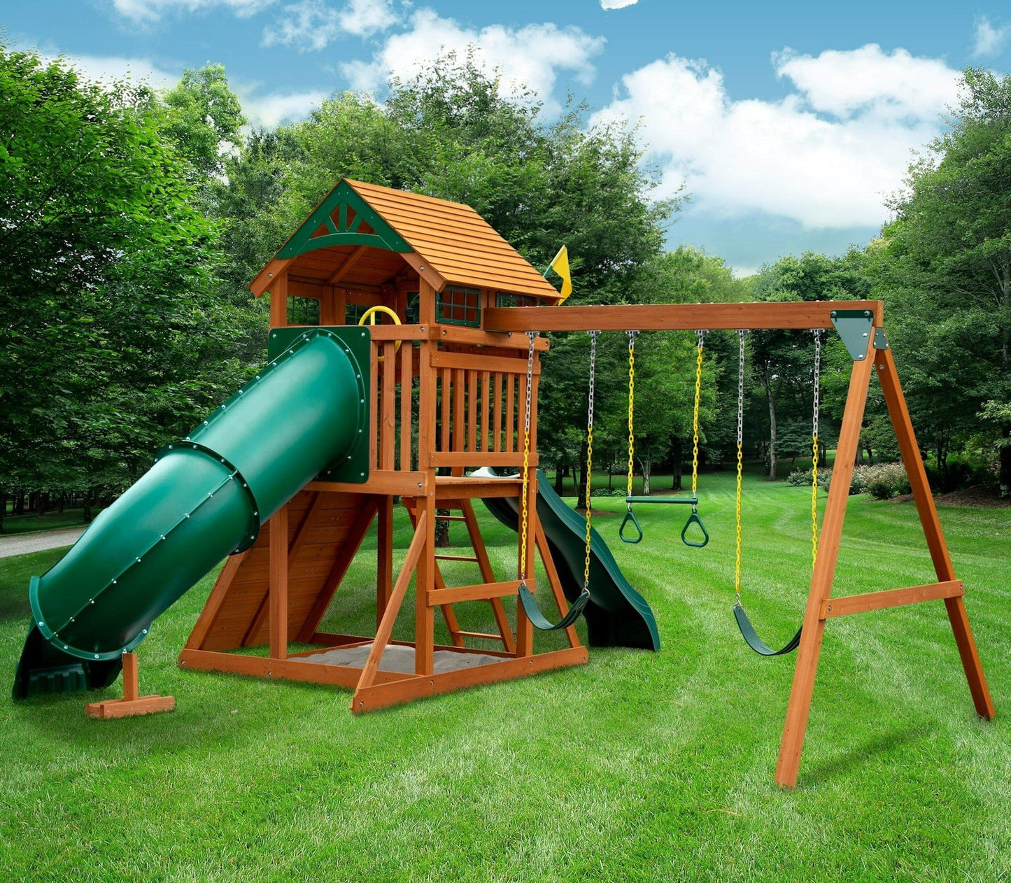 Gorilla Playset Huge Cedar Wood Wooden Swing Set 2 Slides Rock Wall Sandbox