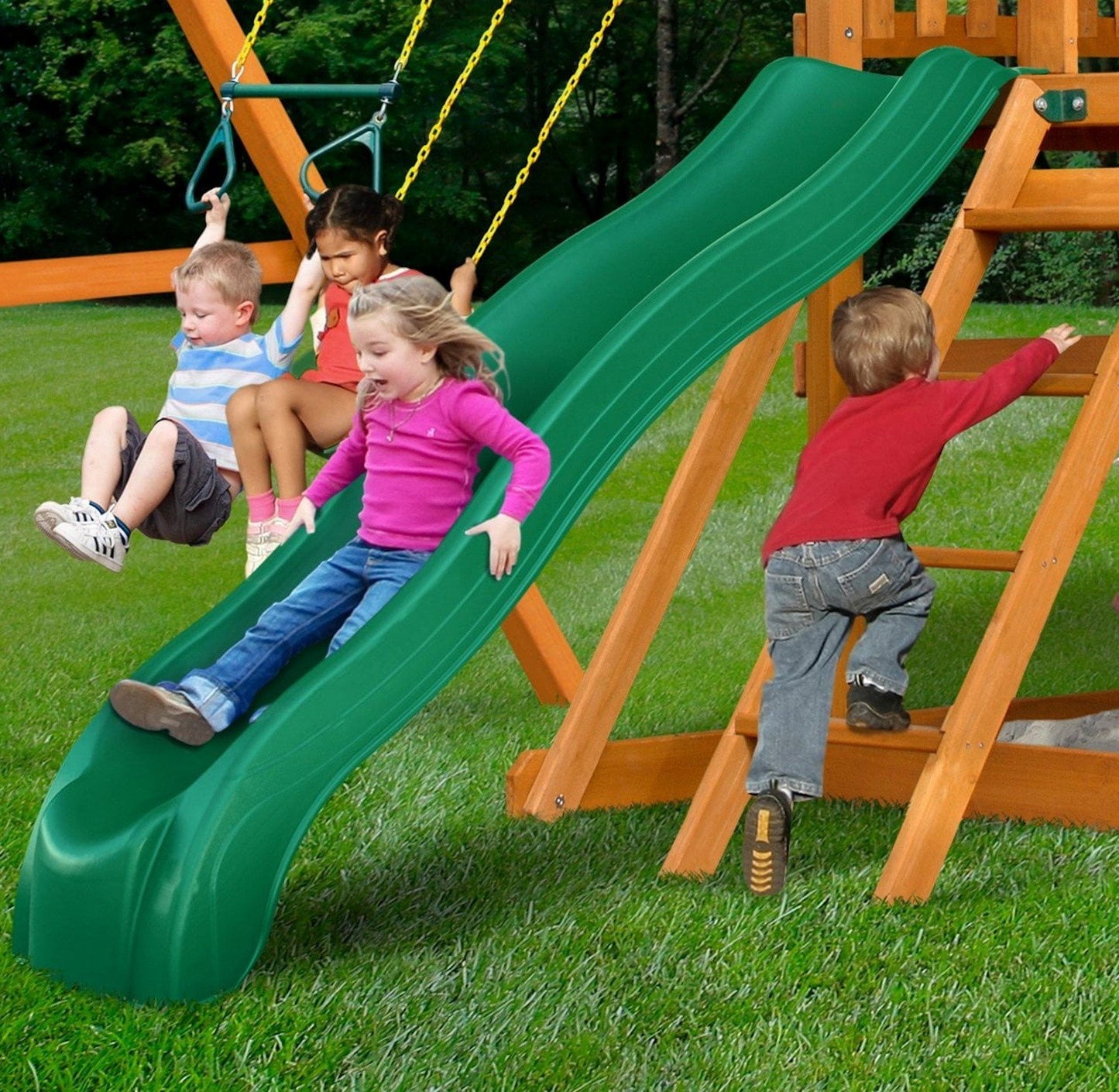 Gorilla Playset Huge Cedar Wood Wooden Swing Set 2 Slides Rock Wall Sandbox