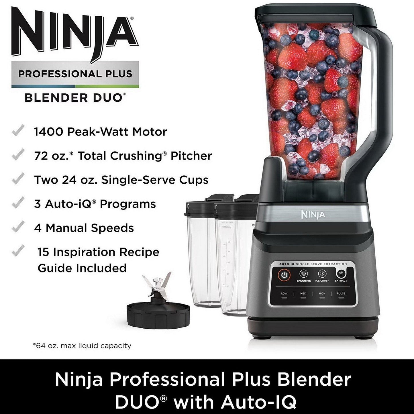 Ninja Professional Plus Blender DUO Auto-iQ Smoothie Maker Ice Crusher Extractor