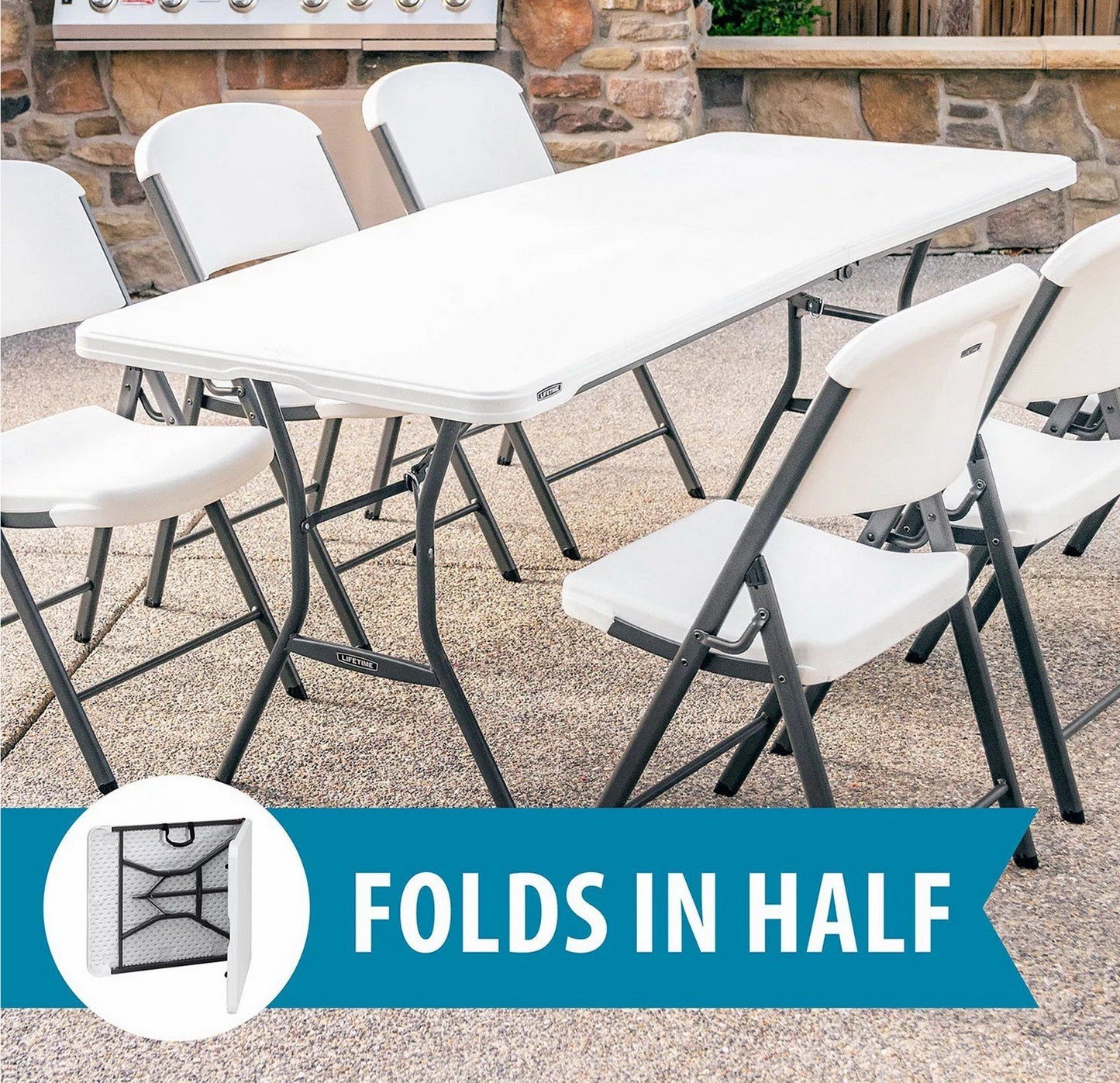 6' Long Folding Table Fold In Half HDPE Top Steel Frame 72" x 30"