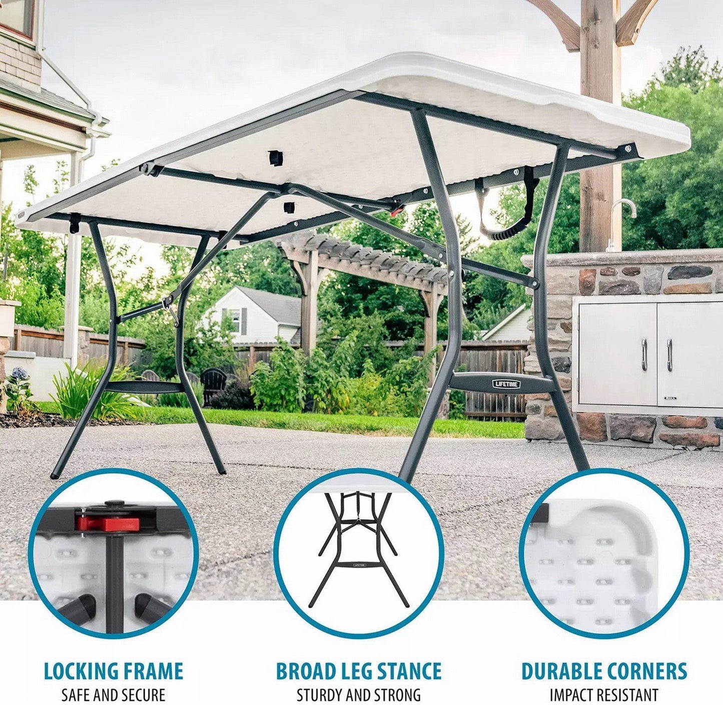 6' Long Folding Table Fold In Half HDPE Top Steel Frame 72" x 30"