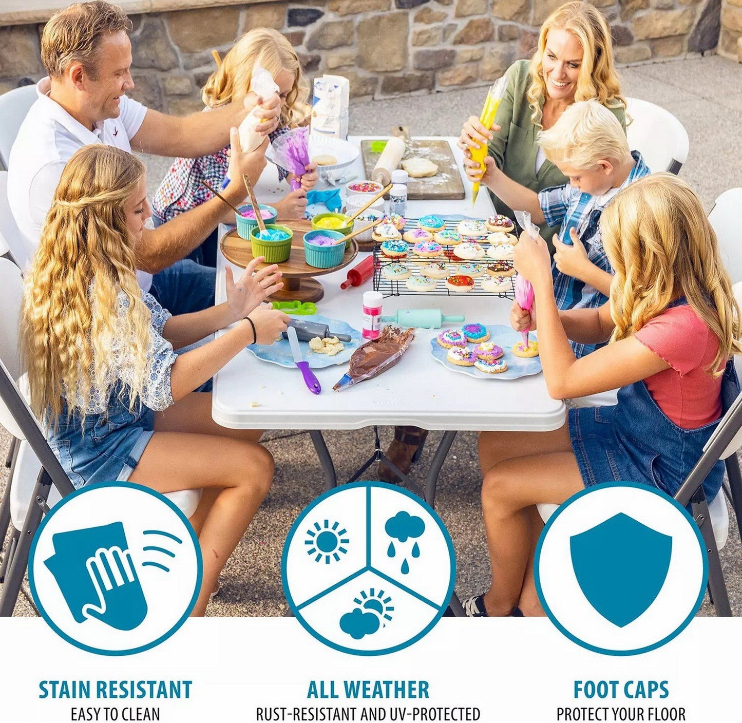 6' Long Folding Table Fold In Half HDPE Top Steel Frame 72" x 30"