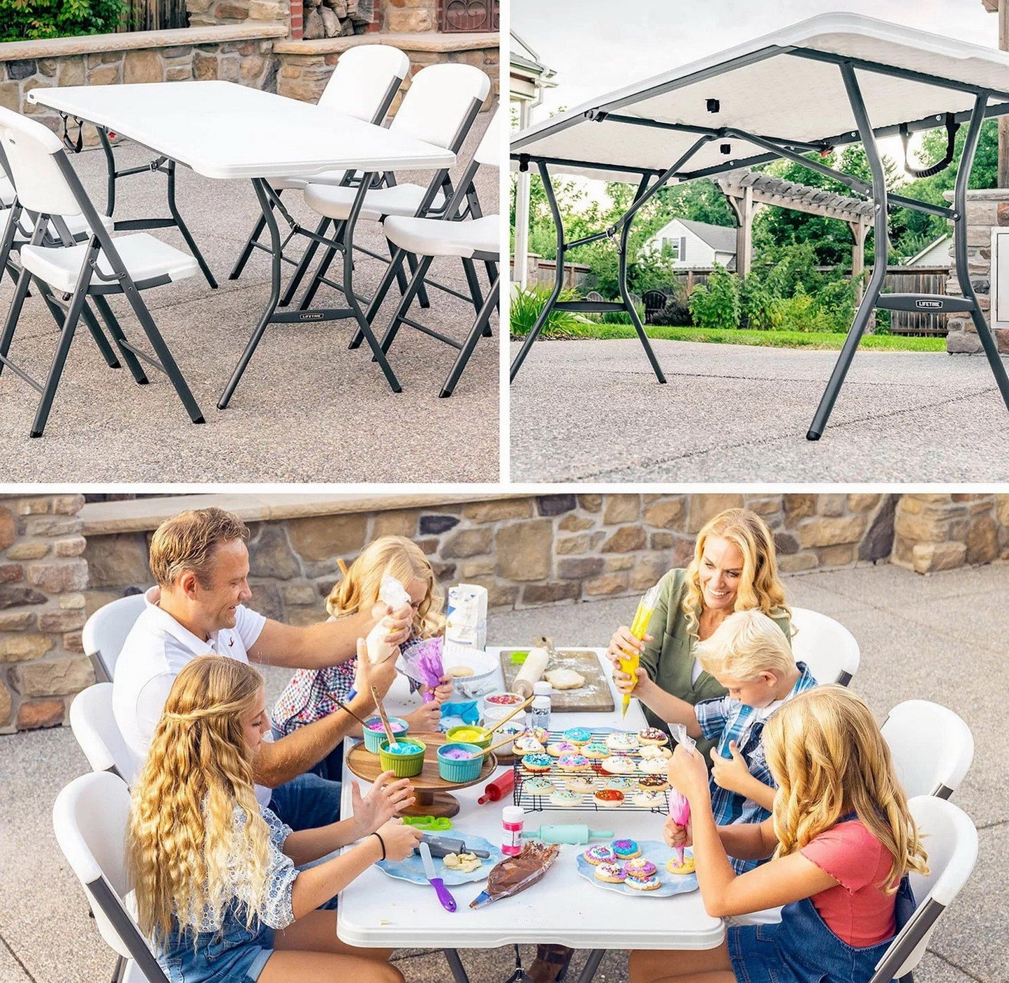 6' Long Folding Table Fold In Half HDPE Top Steel Frame 72" x 30"