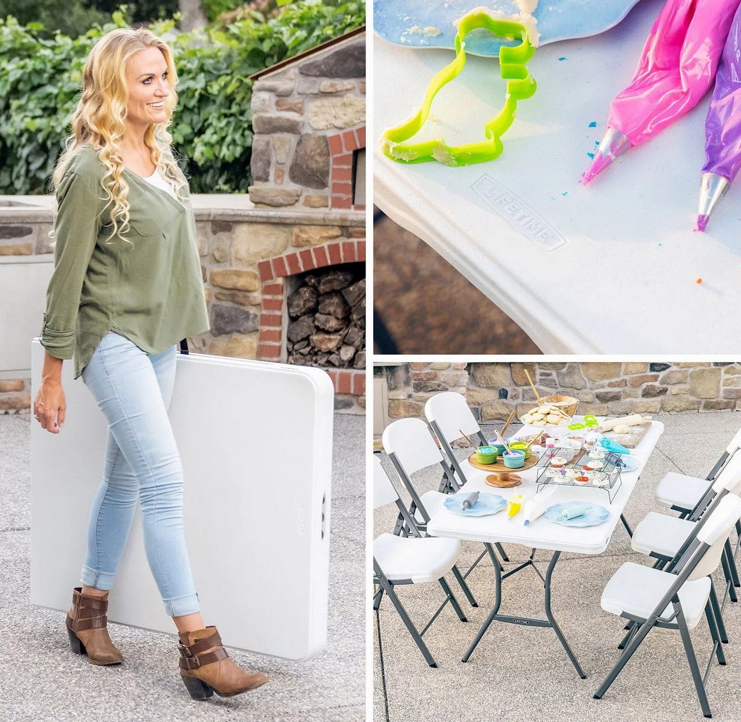 6' Long Folding Table Fold In Half HDPE Top Steel Frame 72" x 30"