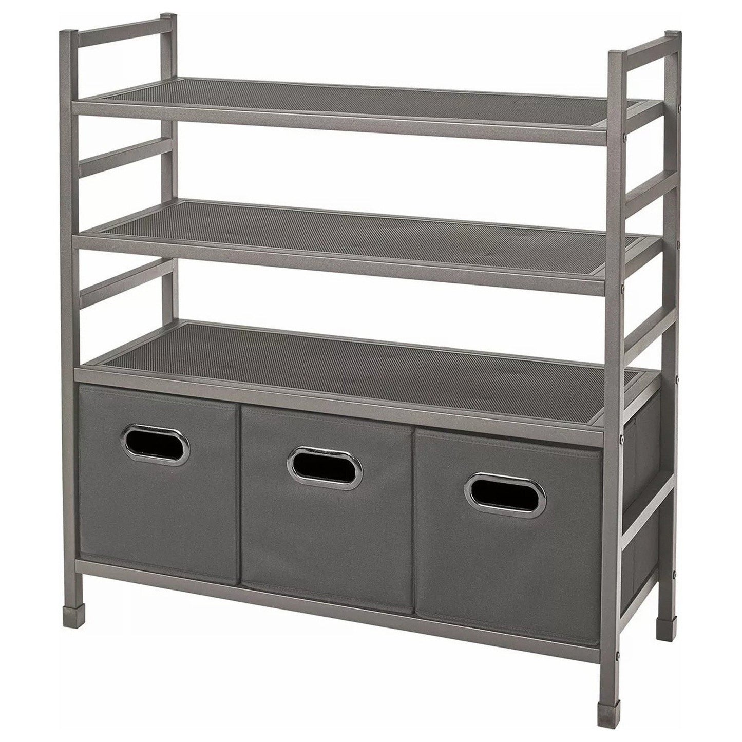 4 Mesh Shelf Stackable Metal Storage Rack with 3 Fabric Bins Shelving Unit