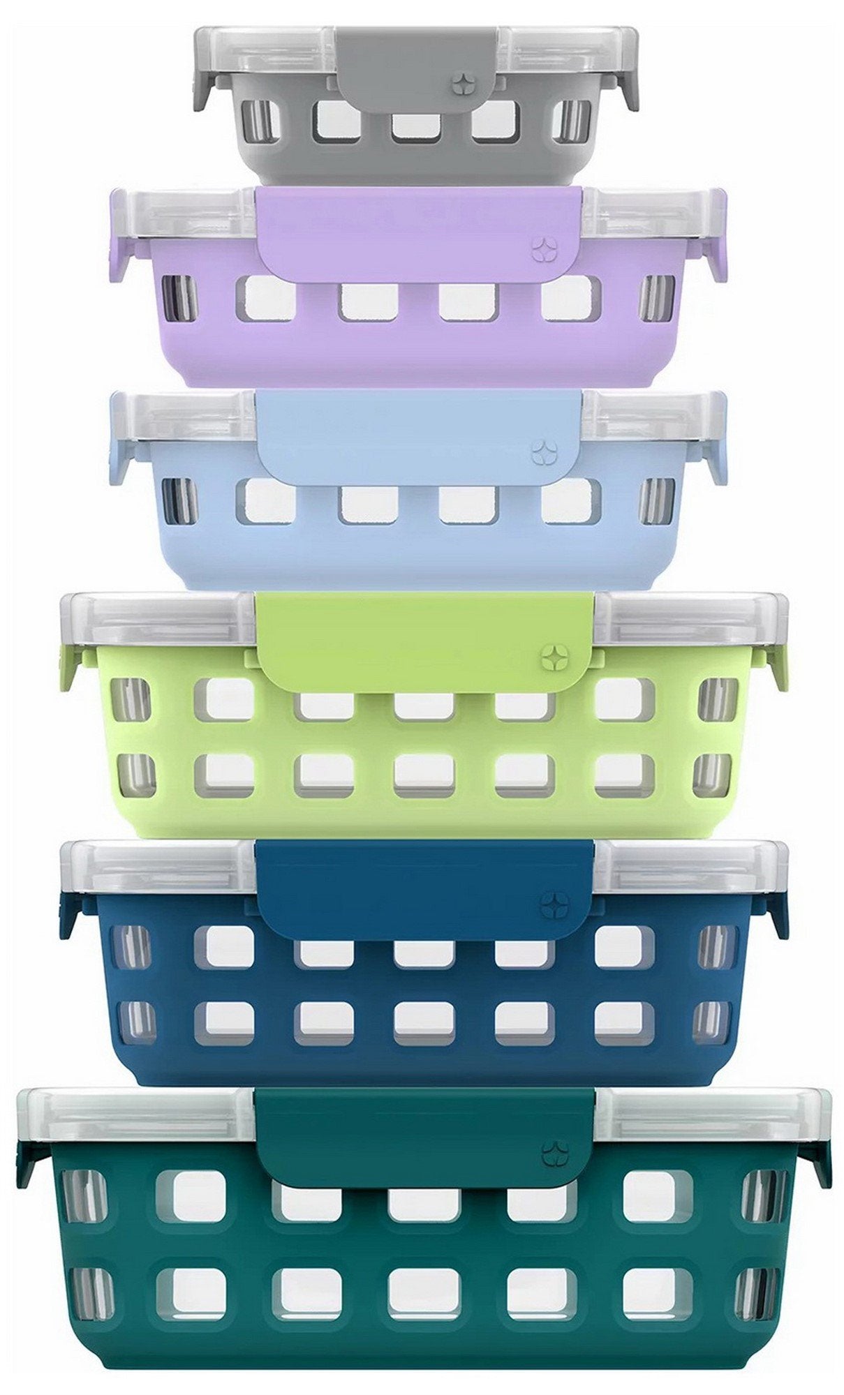 Ello DuraGlass 12 Piece Glass Food Storage Set Silicone Sleeves Airtight Lids