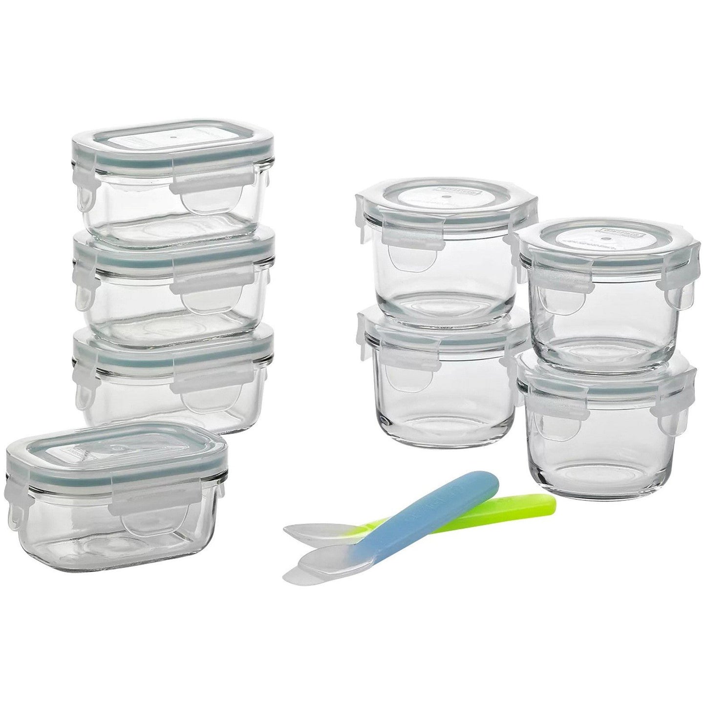 Glasslock 18 36 54 Piece Baby Food Glass Food Container Storage Set + 2 Spoons