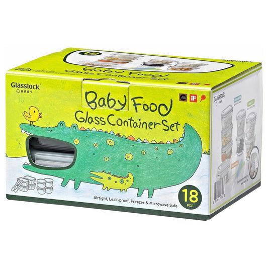 Glasslock 18 36 54 Piece Baby Food Glass Food Container Storage Set + 2 Spoons