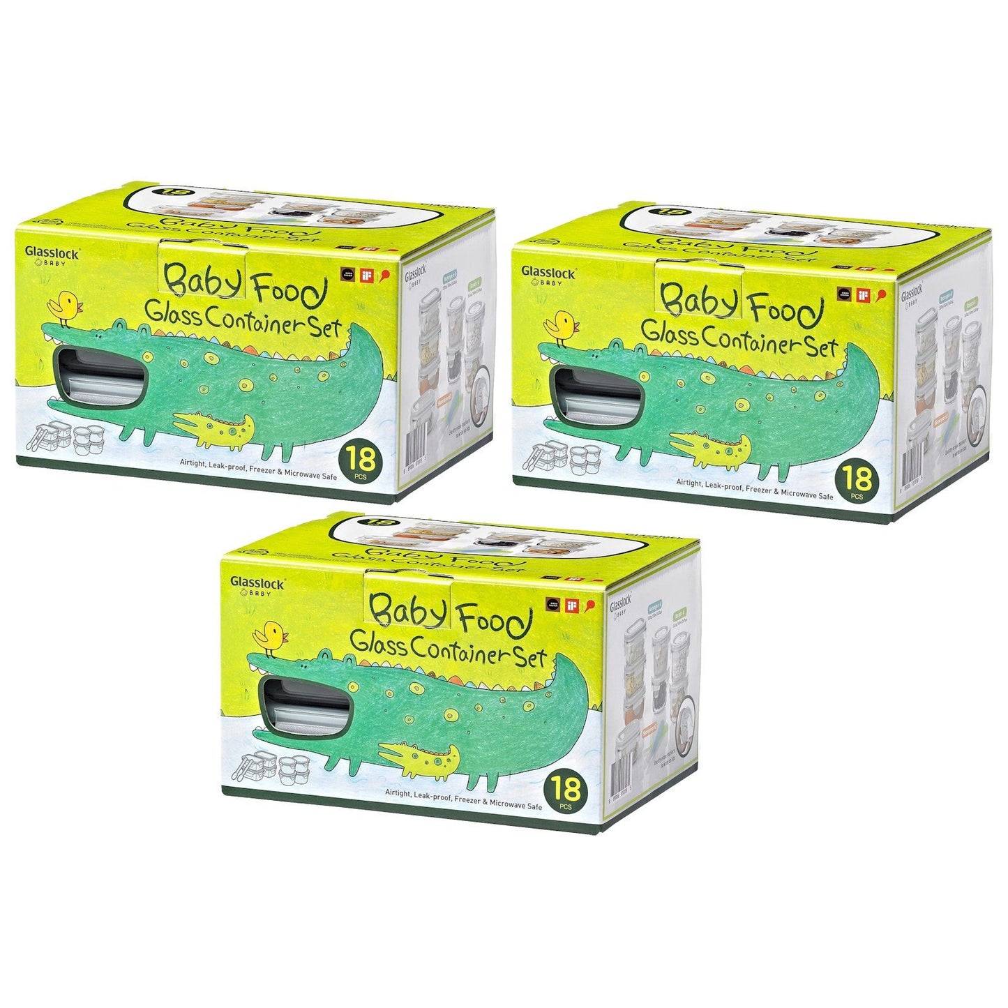 Glasslock 18 36 54 Piece Baby Food Glass Food Container Storage Set + 2 Spoons