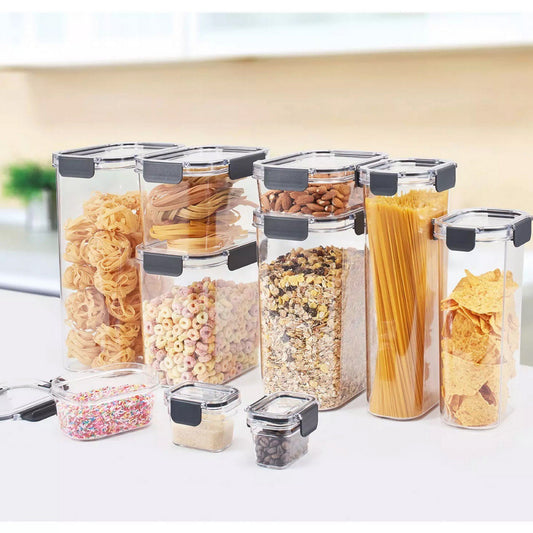 10 pc Airtight Food Storage Containers Set Clear Plastic Pantry Canisters