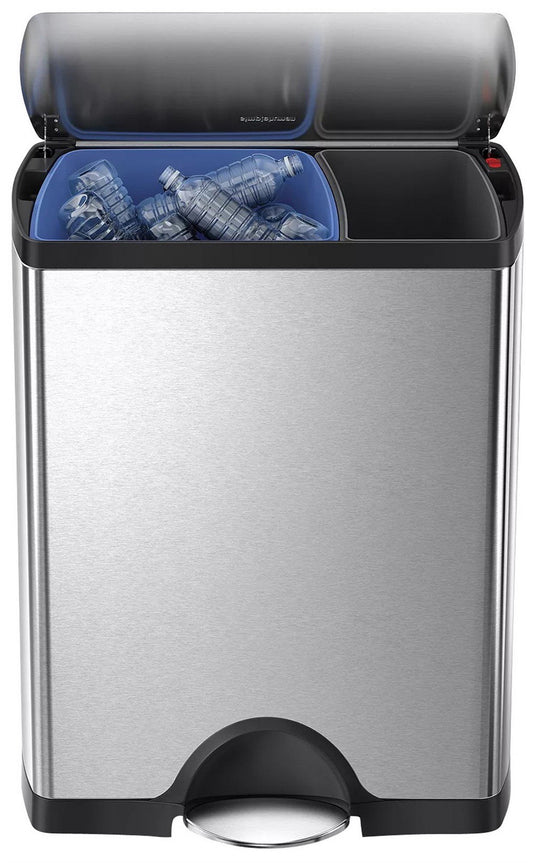 12 Gallon Dual Compartment Stainless Steel Step Trash Can Garbage Bin