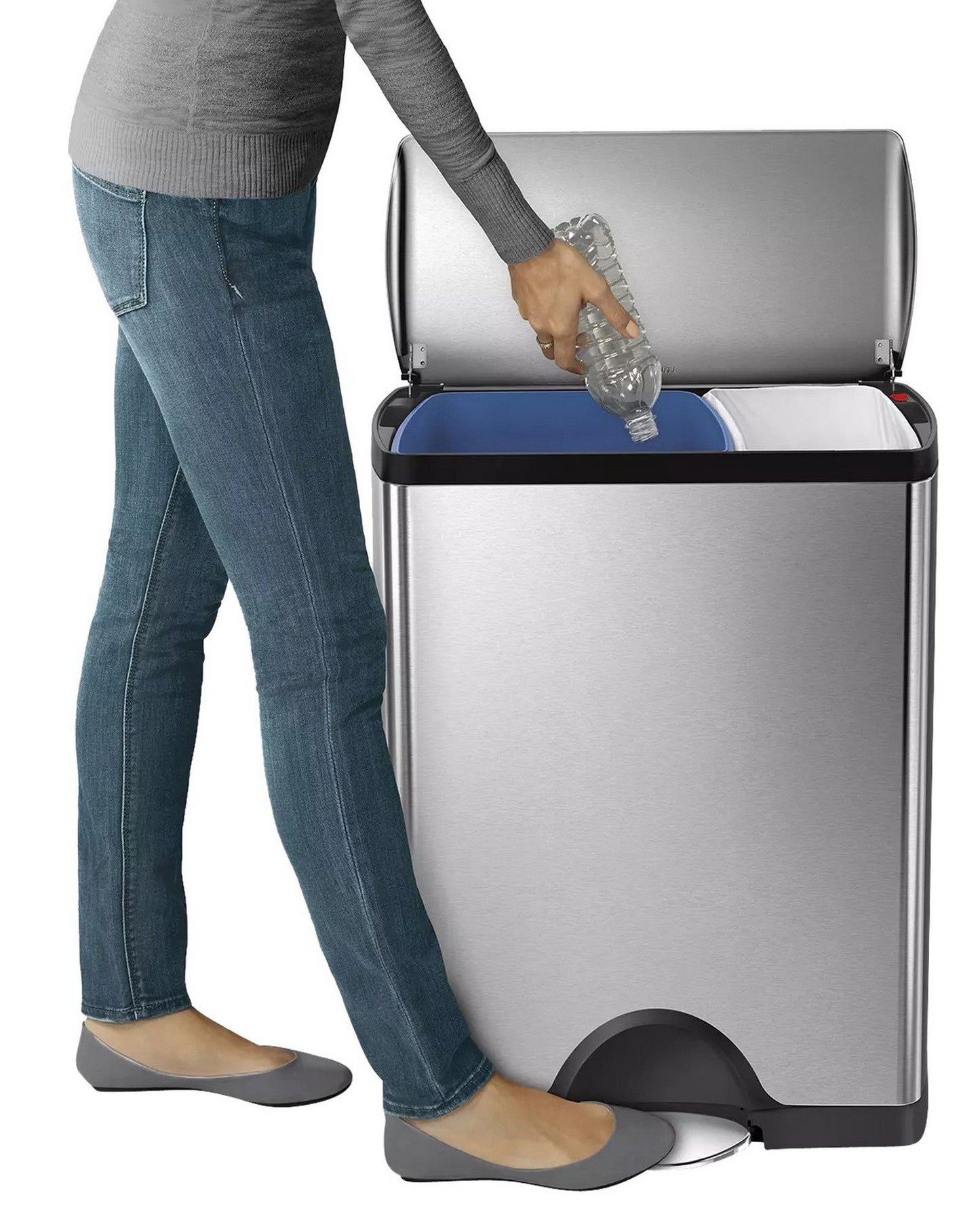 12 Gallon Dual Compartment Stainless Steel Step Trash Can Garbage Bin