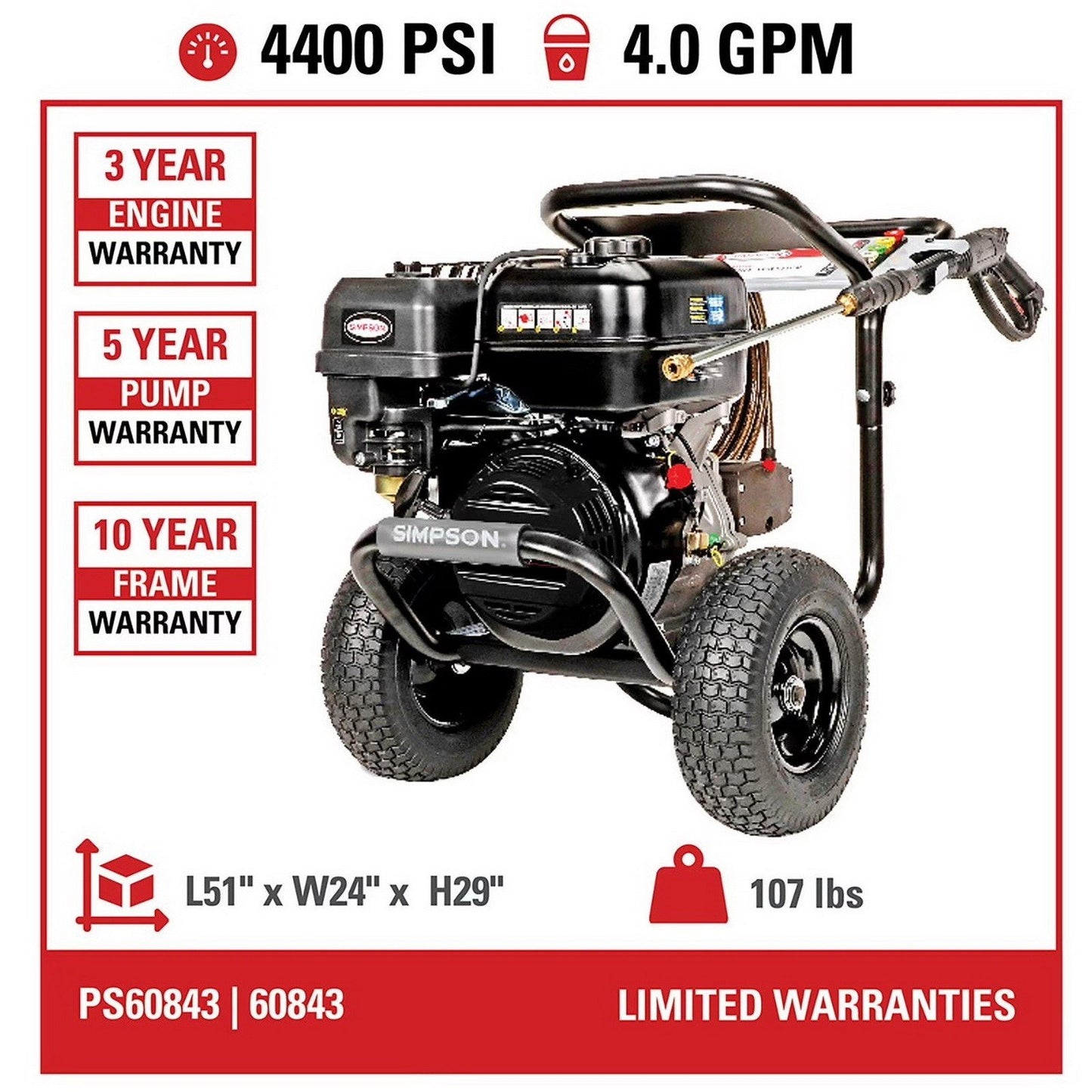 Simpson PowerShot 4400 PSI at 4.0 GPM Professional Gas Pressure Washer 5 Nozzles