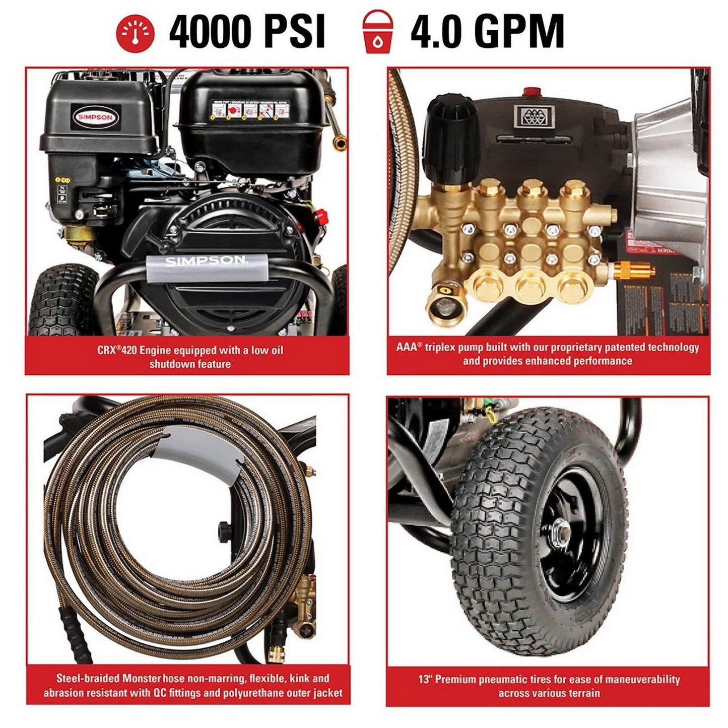 Simpson PowerShot 4400 PSI at 4.0 GPM Professional Gas Pressure Washer 5 Nozzles
