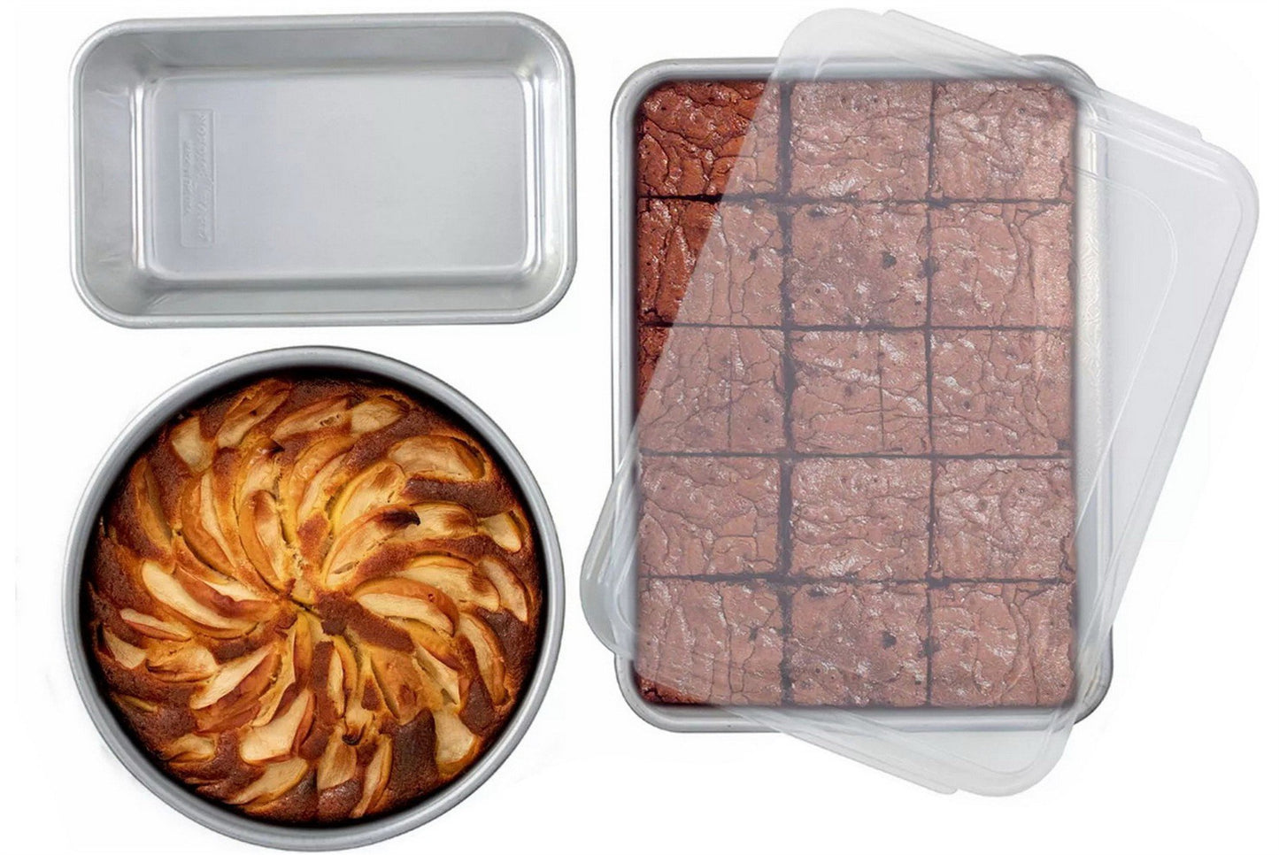 Nordic Ware Baking Cake Pans Set 9"x13" Pan w/ Lid 9" Round Pan 1.5 lb Loaf Pan