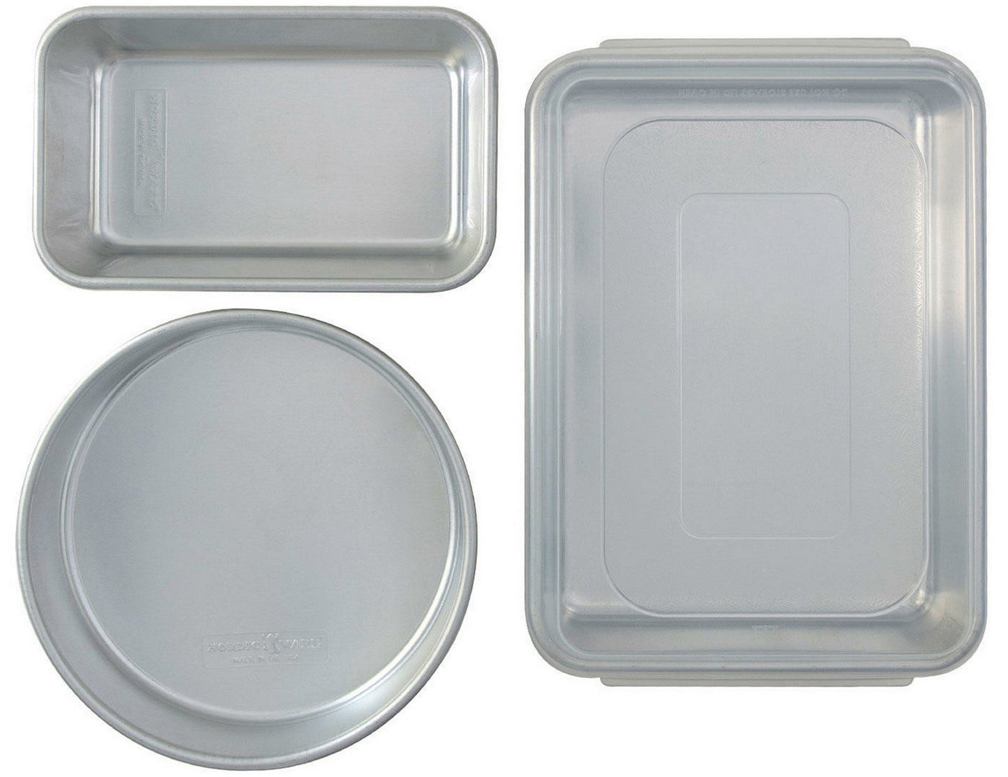 Nordic Ware Baking Cake Pans Set 9"x13" Pan w/ Lid 9" Round Pan 1.5 lb Loaf Pan