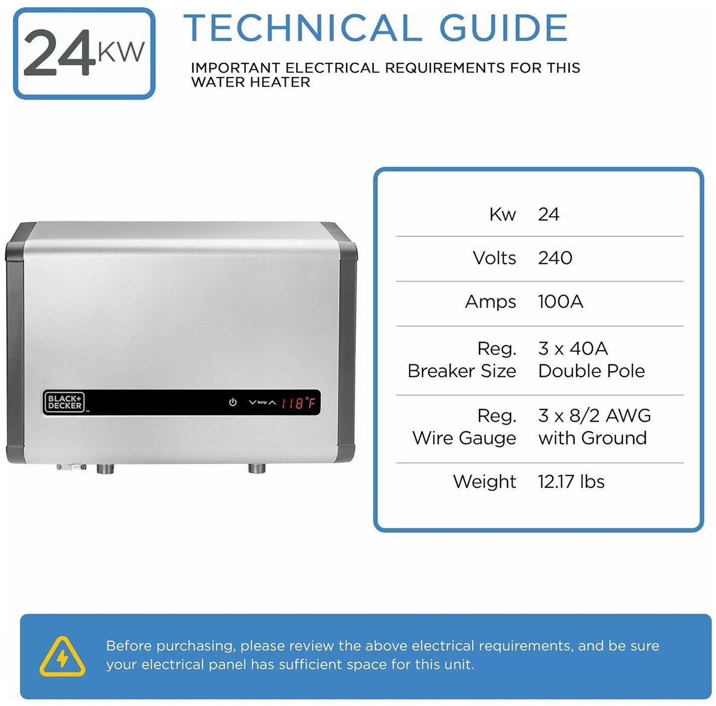 Black & Decker BD Tankless Electric Water Heater 18 24 27 36 KwH