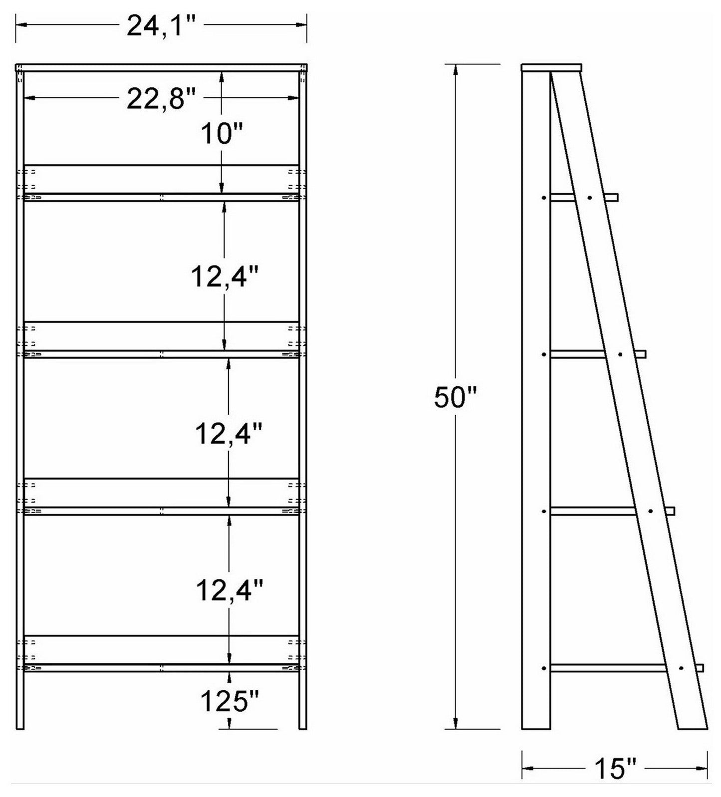 Ladder Style Wooden Bookcase Shelving Wood Display Shelves White Finish 55" Tall