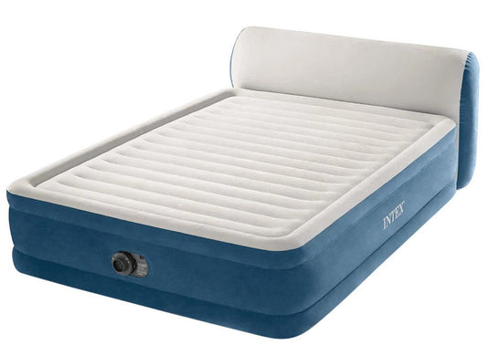 Intex Queen Size Air Mattress Bed with Built In Pump Storage Bag Headboard