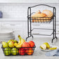 2 Tier Wrought Iron Kitchen Snack Stand Two Removable Fruit Baskets Wood Handle