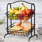 2 Tier Wrought Iron Kitchen Snack Stand Two Removable Fruit Baskets Wood Handle