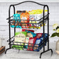 2 Tier Wrought Iron Kitchen Snack Stand Two Removable Fruit Baskets Wood Handle