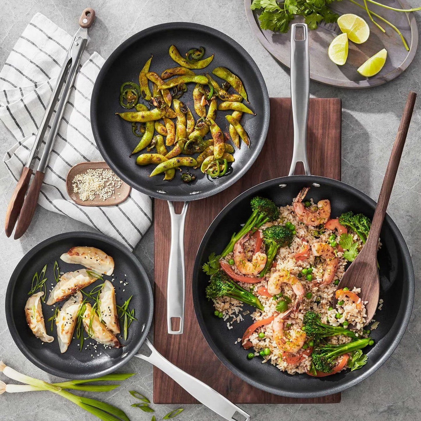 3 Piece Nonstick Hard Anodized Fry Pan Saute Pans Frypan Skillet Set