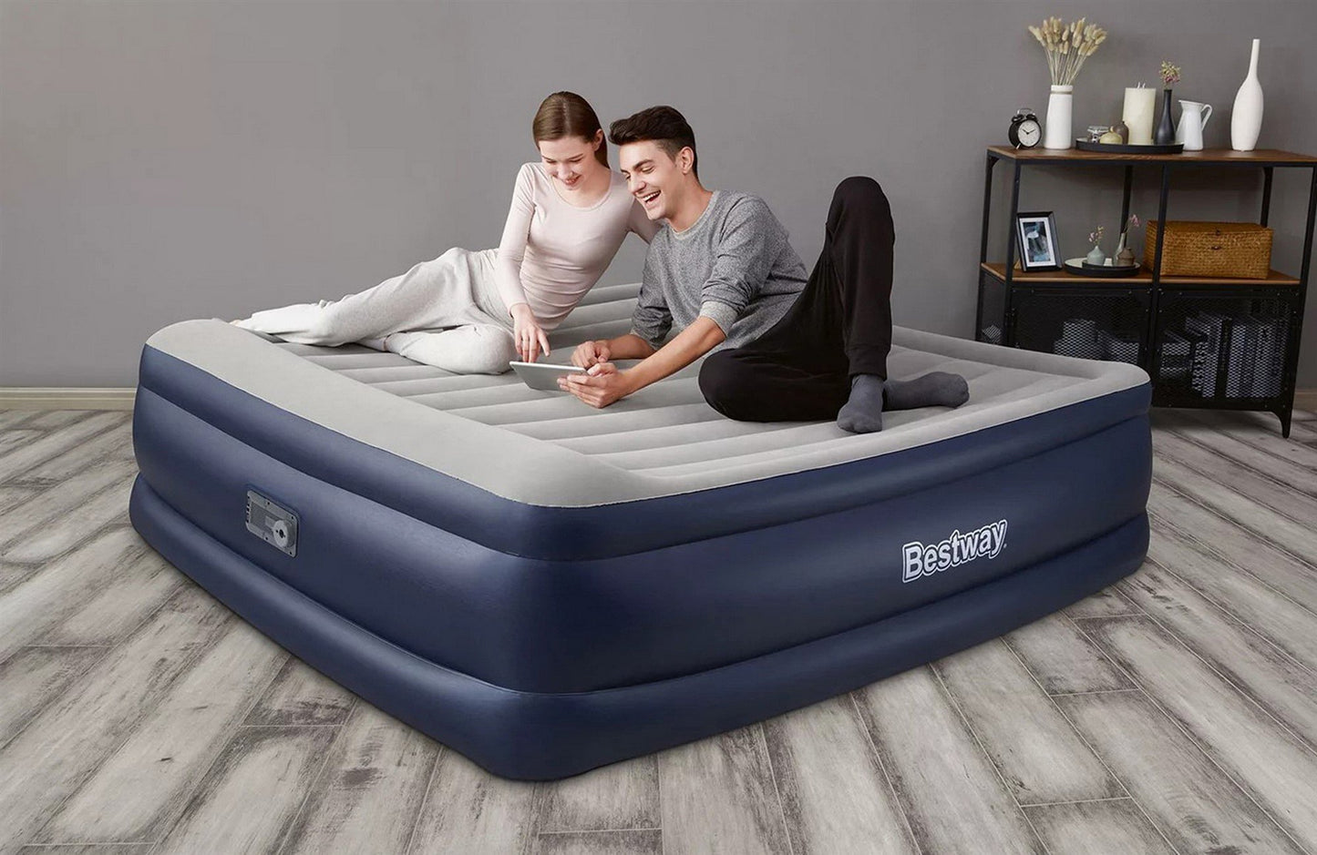 Bestway Tritech Inflatable Air Mattress King Size Bed 22" Built-in Pump & Pillow