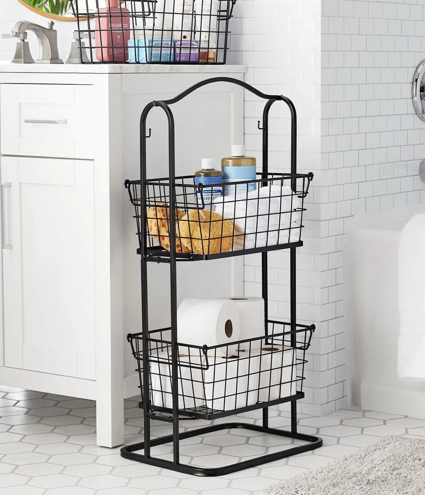 3 Tier Wire Bin Baskets Wrought Iron Fruit Stand Kitchen Bathroom Storage Rack