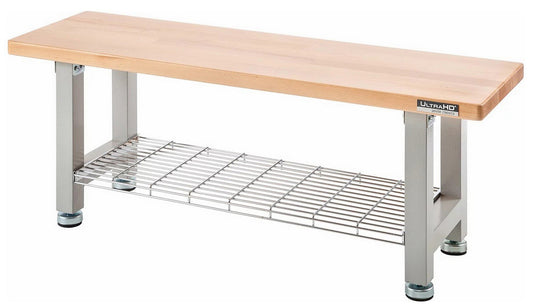 48" Wood Top Seating Bench with Chrome Steel Wire Storage Shelf