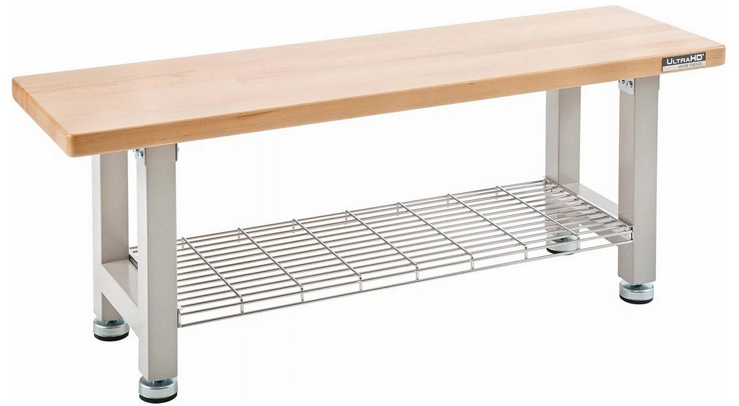 48" Wood Top Seating Bench with Chrome Steel Wire Storage Shelf