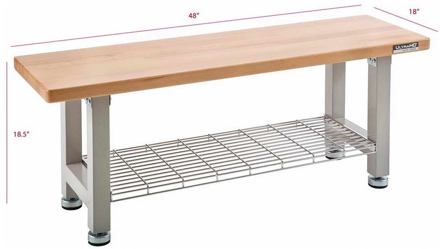 48" Wood Top Seating Bench with Chrome Steel Wire Storage Shelf