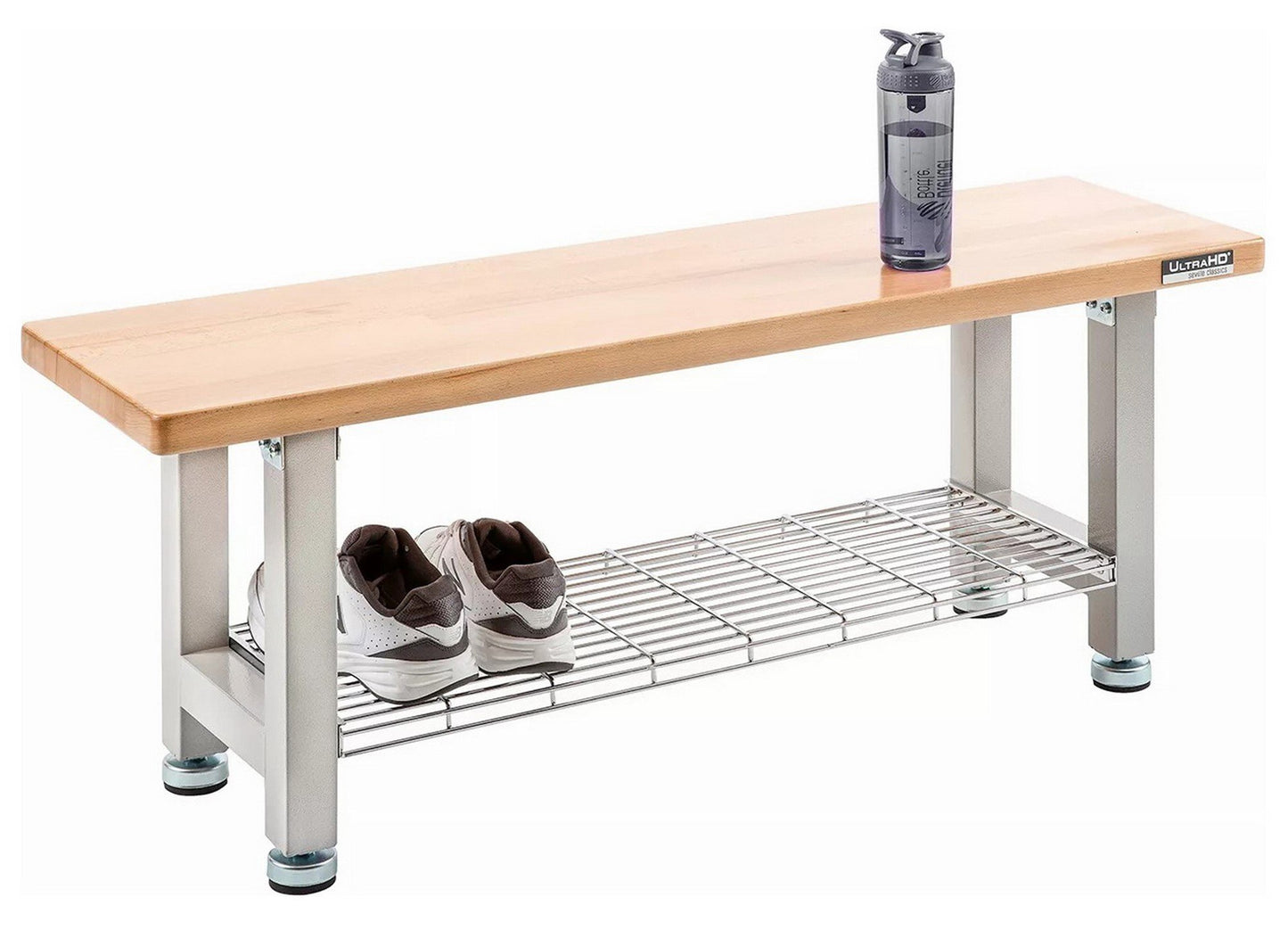 48" Wood Top Seating Bench with Chrome Steel Wire Storage Shelf