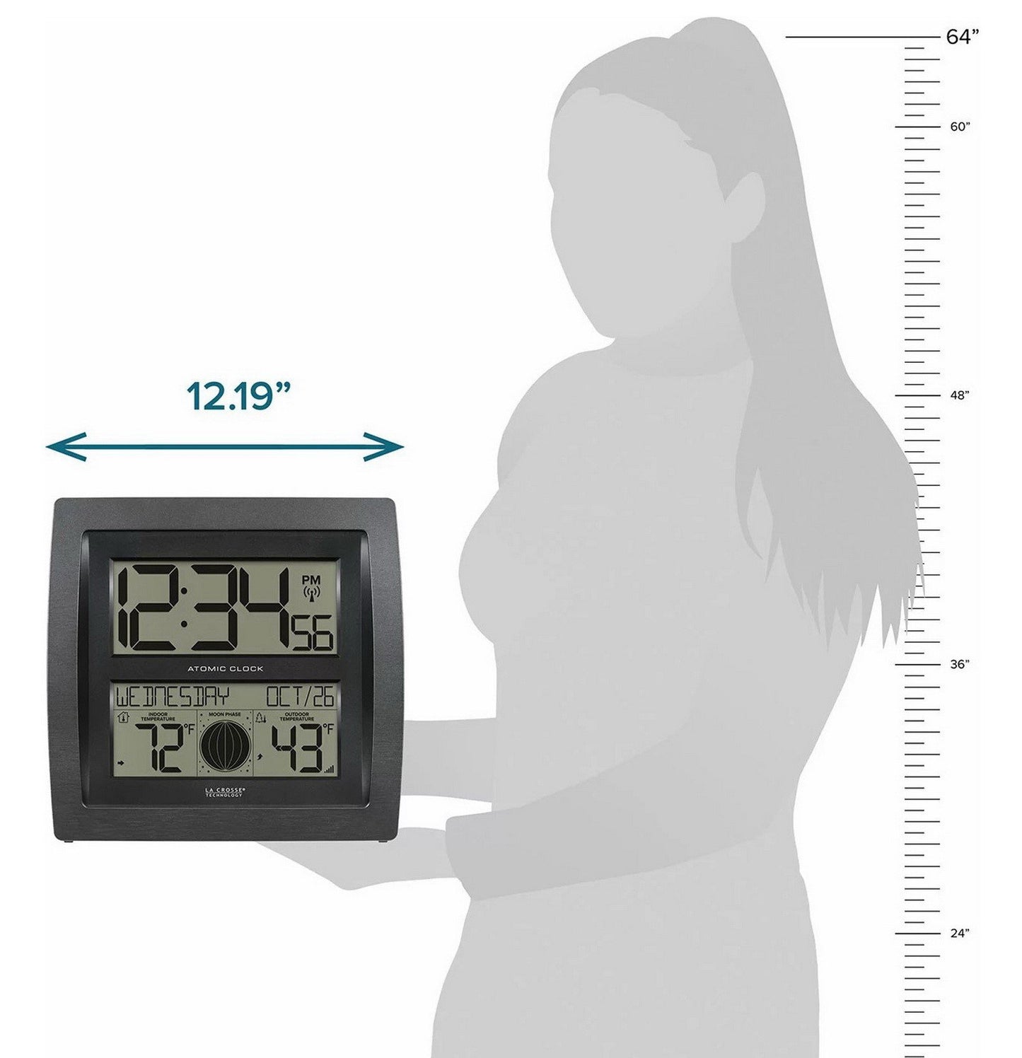 La Crosse Technology Curved Digital Atomic Wall Clock Moon Phase & Temperature